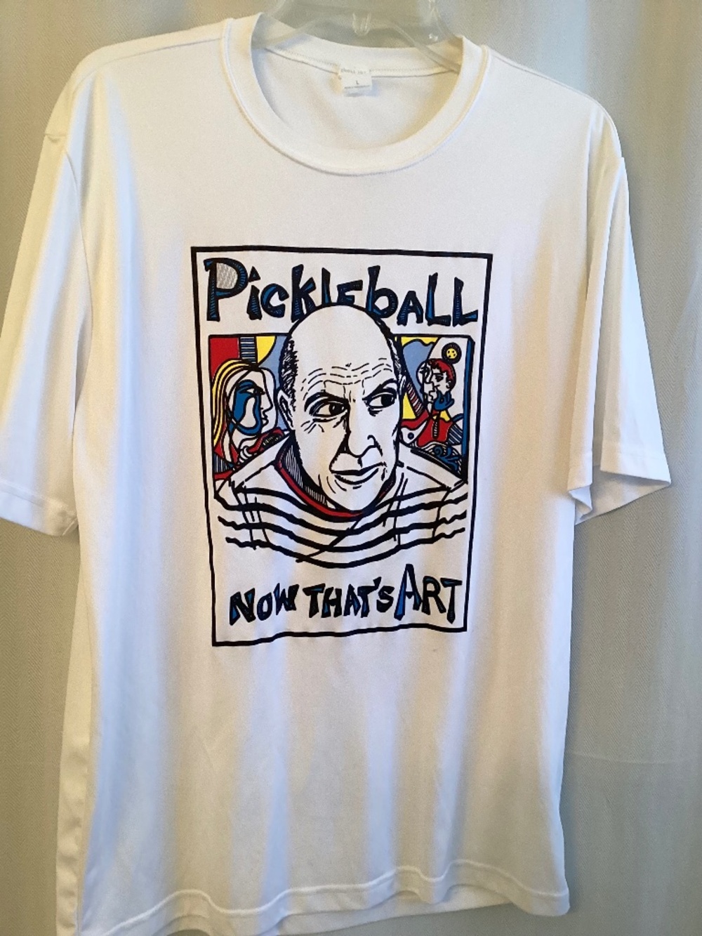 SPORT TEK…Women’s Long PICASSO Graphic Pickleball Tee… size Lge.